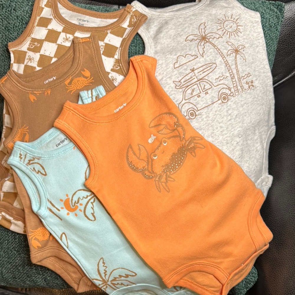 Carter's Crab and Car Bodysuit Set - Orange, Gray, Blue